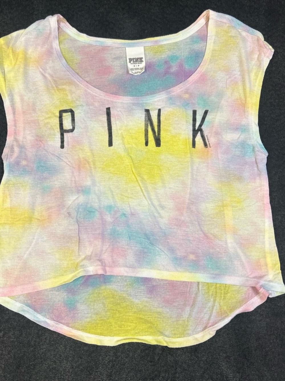 PINK Victoria's Secret Tie-Dye Crop Top — Pastel Multi
